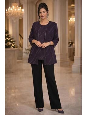 R&M Richards Purple Shimmer 2PC Set Sheer Jacket & Tank Elegant Evening, 14P